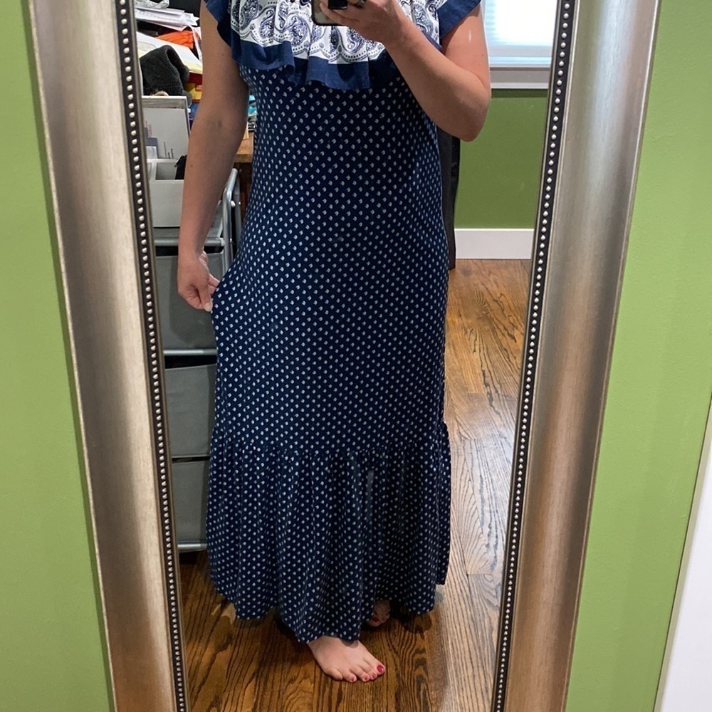 Lands End Ruffled Off Shoulder Maxi Dress EUC - Picture 9 of 11